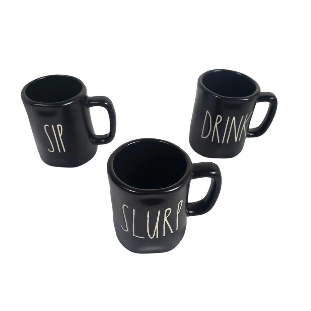 Rae Dunn Artesian Collection Matte Black Sip Drink Slurp 4oz Small Mini Mugs God